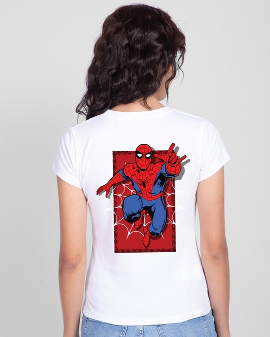 Shop Women's White Spiderman Rescue Back Graphic Printed T-shirt-Design