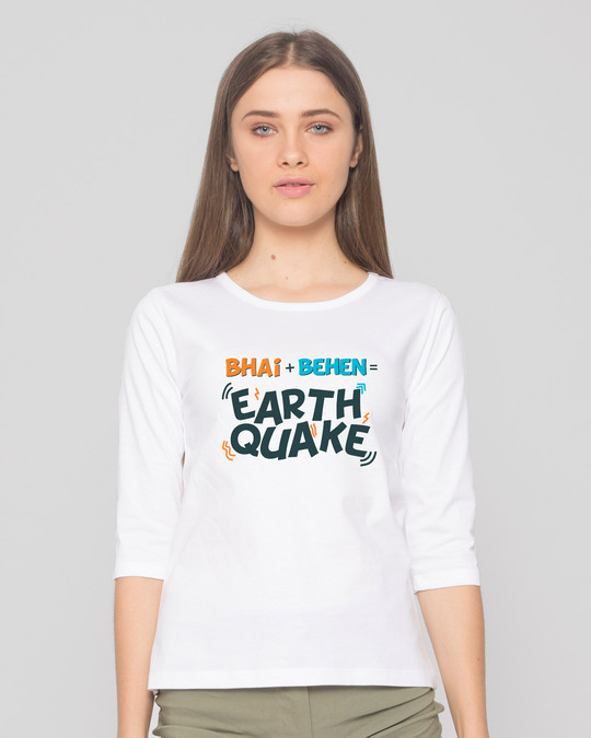 Shop Bhai Behen Earthquake 3/4th Sleeve Slim Fit T-Shirt-Front