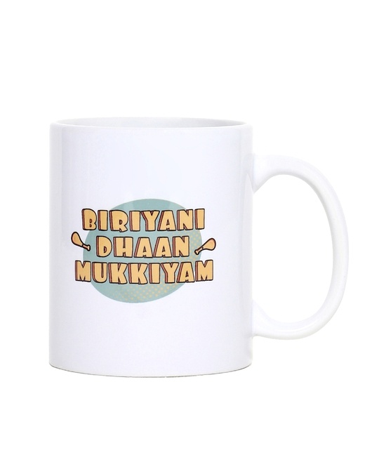Shop Biriyani Dhaan Mukkiyam Ceramic Mug,  (320ml, White, Single Piece)-Front