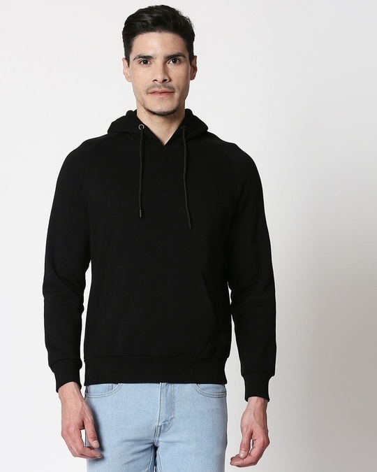Shop Black Basic Hoodie Sweatshirt-Back