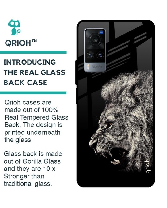 Shop Brave Lion Printed Premium Glass Cover for Vivo X60 (Shock Proof, Lightweight)-Back