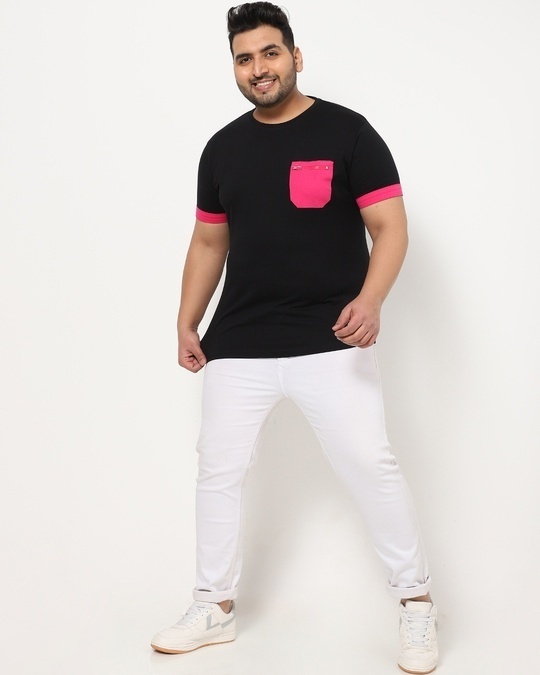 Shop Peppy Pink Plus Size Pocket Color Block T-shirt-Full