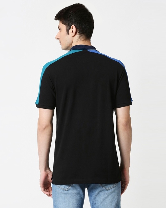 Shop Black Contrast Shoulder Cut & Sew Polo-Full