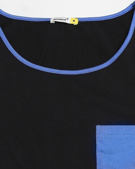 Shop Black-Dazzling Blue Round Neck Contrast Binding Pocket Vest