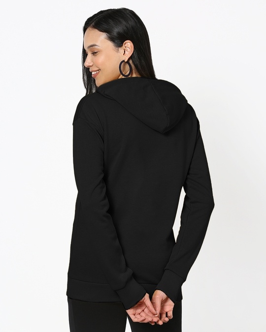 Shop Women's Solid Drop Shoulder Black Winter Hoodie-Design