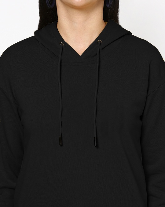 Shop Women's Solid Drop Shoulder Black Winter Hoodie