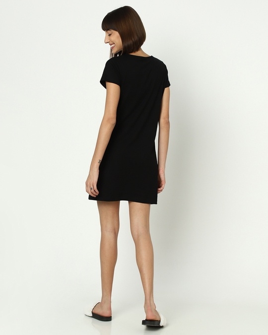 Shop Black Half Sleeve Round Neck Loungewear T-shirt Dress-Full