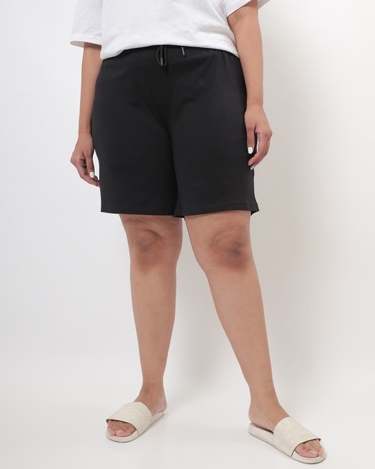 Shop Women's Black Plus Size Lounge Shorts-Front