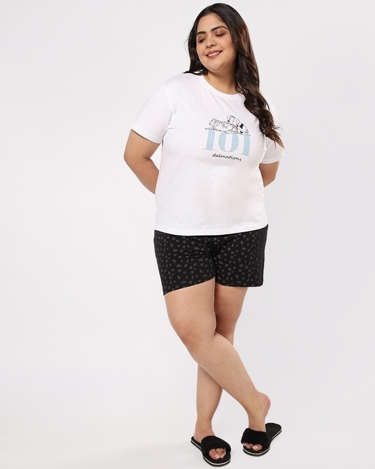 Shop Women's White and Black Dalmations Plus Size Lounge T-shirt and Shorts Set-Back