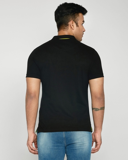Shop Black-Neon Lime Contrast Collar Pique Polo T-Shirt-Design