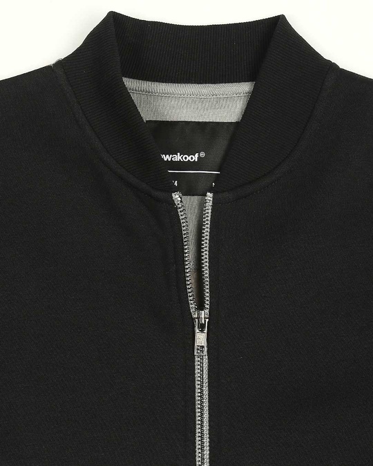 Shop Black - Neutral Grey Panel Zipper Bomber Jacket