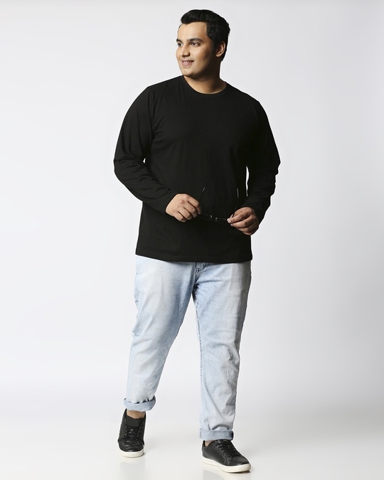 Shop Black Plus Size Full Sleeve T-Shirt-Full