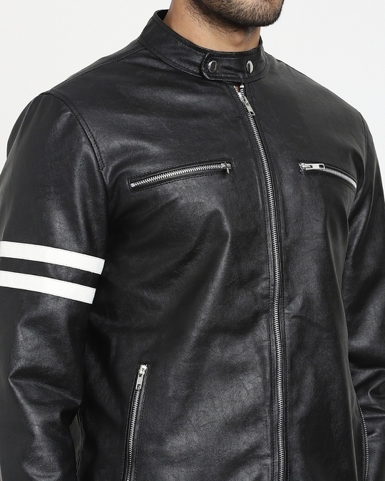Shop Black Solid Faux Leather Jacket