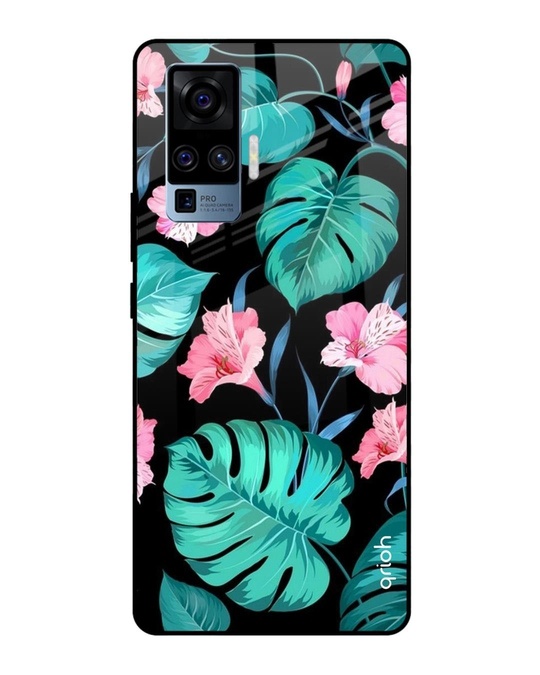 Shop Leaves & Flowers Printed Premium Glass Cover for Vivo X50 Pro (Shock Proof, Lightweight)-Front