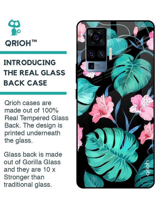 Shop Leaves & Flowers Printed Premium Glass Cover for Vivo X50 Pro (Shock Proof, Lightweight)-Back