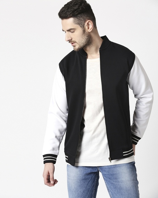 black varsity bomber jacket