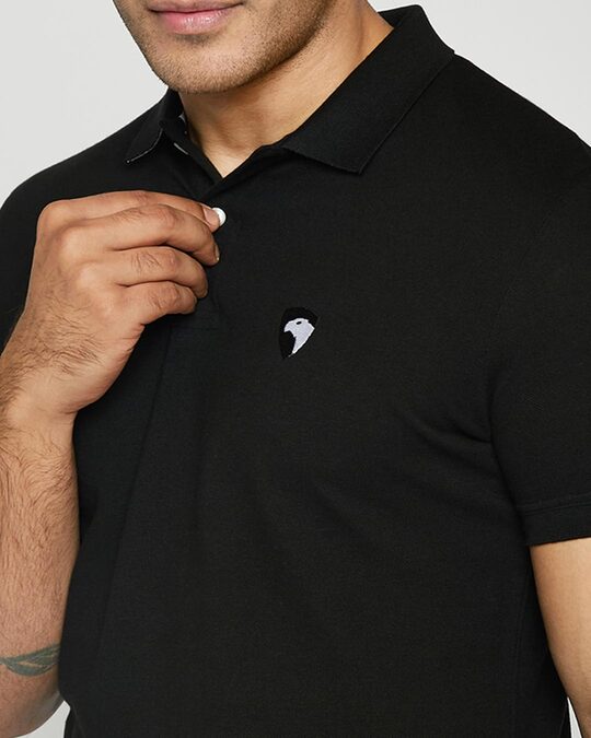 black and white collar polo shirt