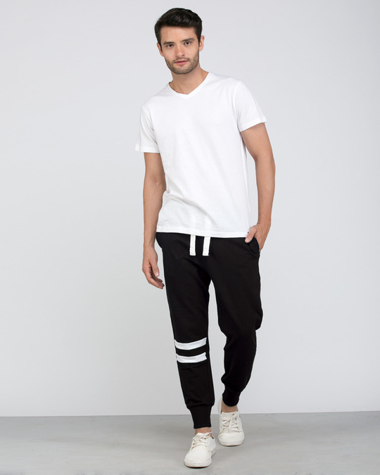 Buy Jet Black-White Sports Trim Fleece Joggers Online at Bewakoof