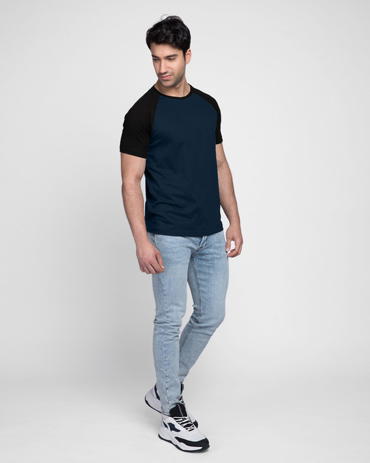 Shop Blue & Black Half Sleeve Raglan T-Shirt-Full
