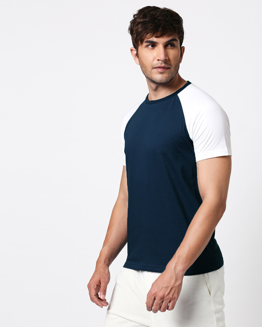Shop Blue & White Half Sleeve Raglan T-Shirt-Back