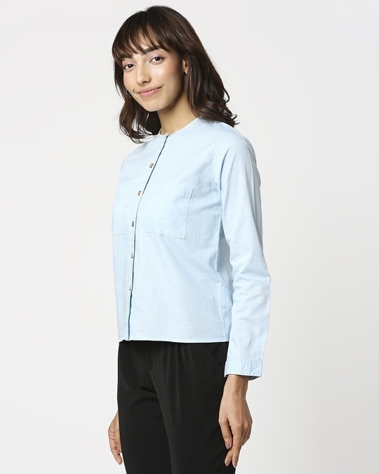 blue linen shirt women