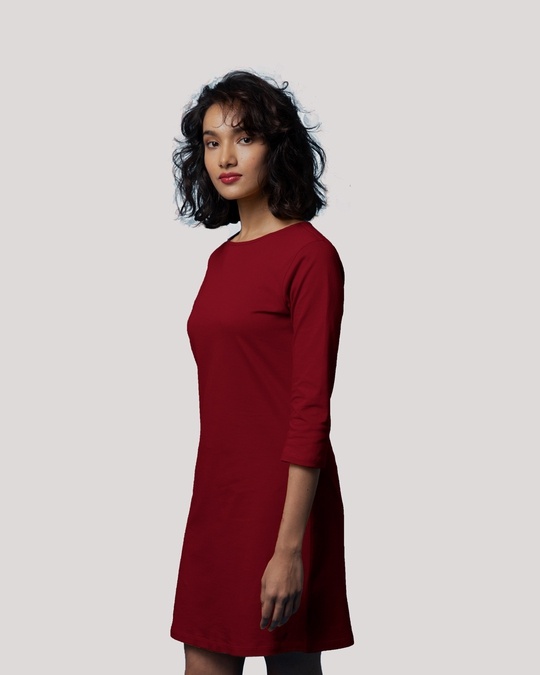 Shop Bold Red Boat Neck 3/4th Sleeve T-Shirt Dress-Back
