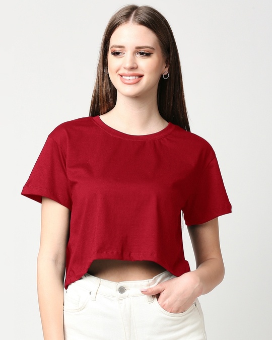 Shop Bold Red Boxy Crop Top-Front