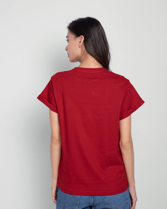 Buy Bold Red Printed Half Sleeve Boyfriend T-Shirt For Women Online ...