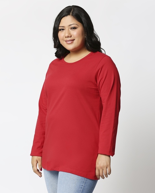 Shop Bold Red Full Sleeve Plus Size T-Shirt-Design