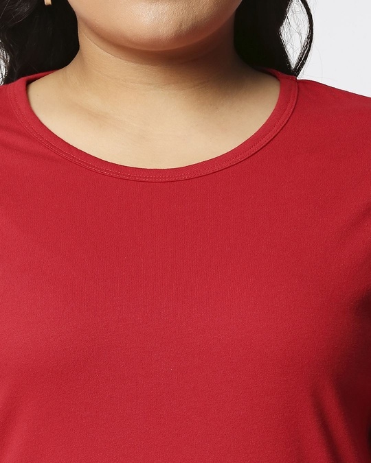 Shop Bold Red Full Sleeve Plus Size T-Shirt