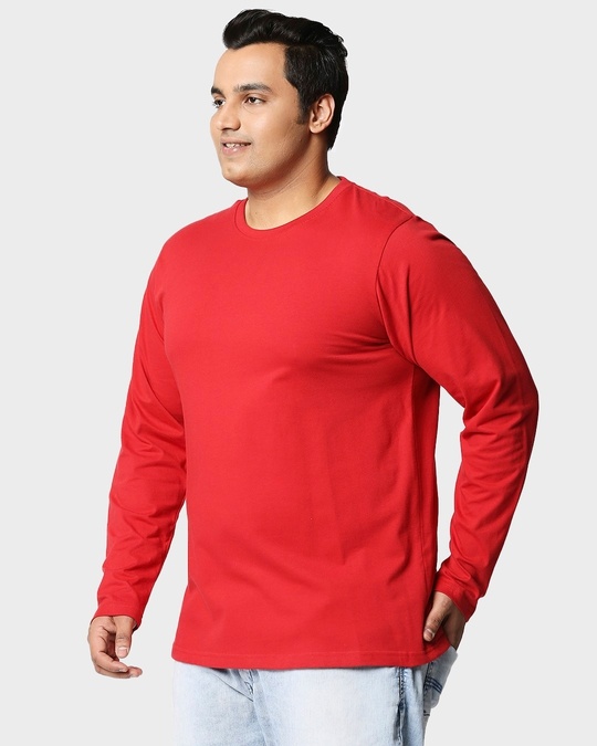 Shop Bold Red Plus Size Full Sleeve T-Shirt-Back
