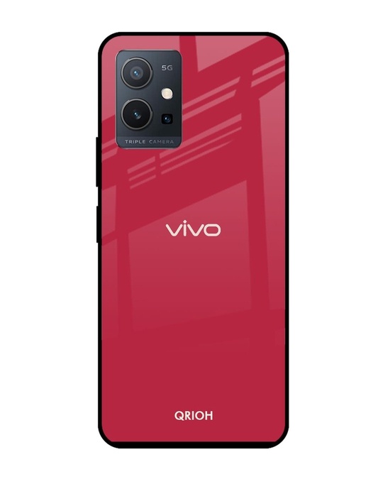 Shop Solo Maroon Printed Premium Glass Cover for Vivo Y75 5G (Shock Proof, Lightweight)-Front