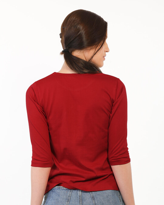Shop Books Not Guns Round Neck 3/4 Sleeve T-Shirt Bold Red-Design
