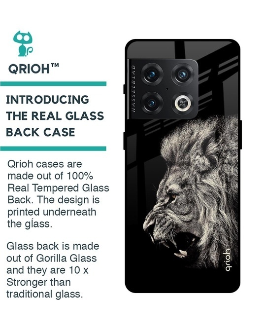 Shop Brave Lion Printed Premium Glass Cover for OnePlus 10 Pro (Shock Proof, Lightweight)-Back