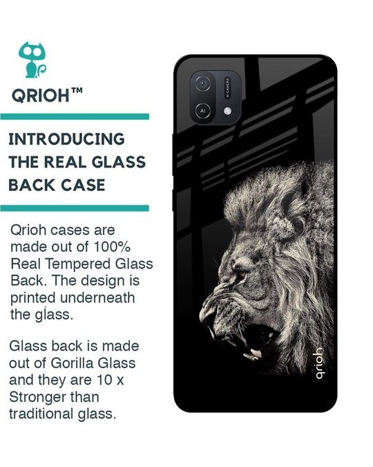 Shop Brave Lion Printed Premium Glass Cover for Oppo A16K (Shockproof, Light Weight)-Back