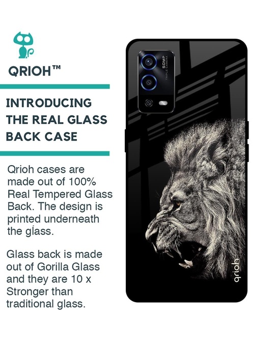 Shop Brave Lion Printed Premium Glass Cover for Oppo A55 (Shock Proof, Lightweight)-Back