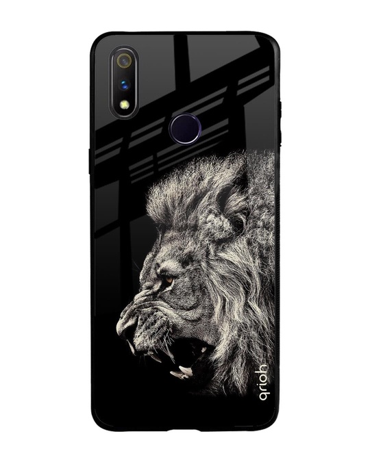 Shop Brave Lion Printed Premium Glass Cover for Realme 3 Pro (Shock Proof, Lightweight)-Front
