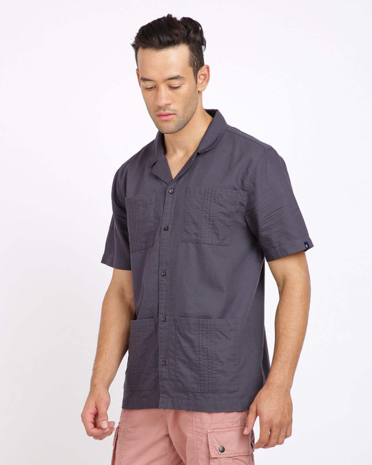 Shop Men's Dark Grey Regular Fit Shirt-Back
