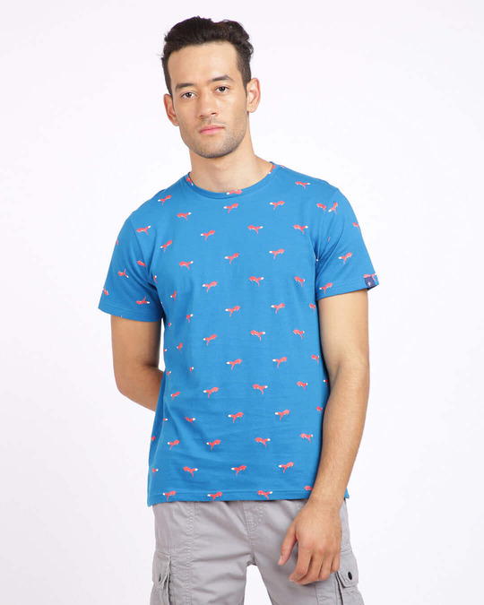 Shop Men's Blue Graphic Print Round Neck T-shirt-Front
