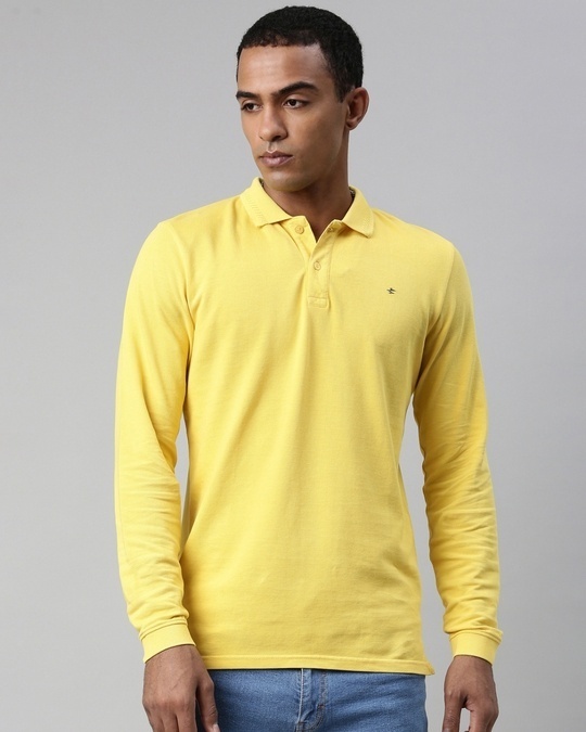 Shop Men's Mustard Yellow Polo  T Shirt-Front