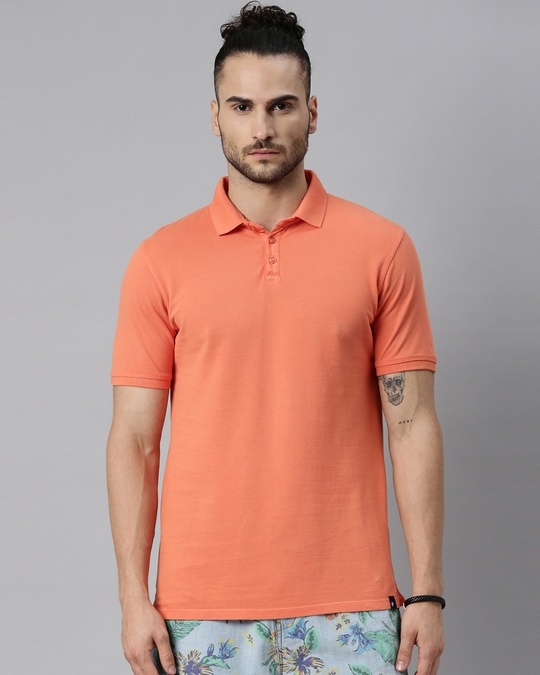 Shop Men's Orange Slim Fit Polo T-shirt-Front