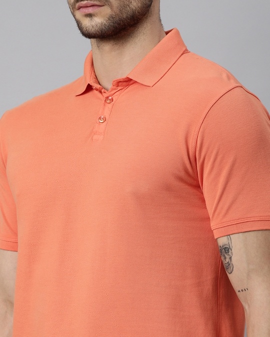 Shop Men's Orange Slim Fit Polo T-shirt-Full