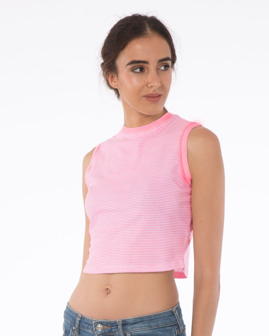 Buy Bubblegum Pink Stripes Cropped Tank Top for Women pink,white Online ...