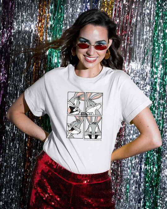 Shop Bugs Bunny moods Boyfriend T-Shirt (LTL) White-Front