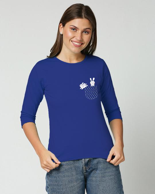 Shop Bunny Rabbit Pocket Womens Round Neck 3-4 Sleeve T-shirt-Back