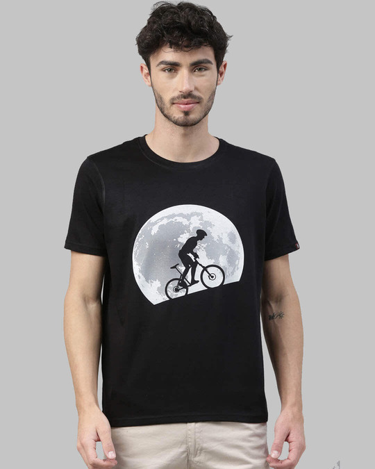 Shop Cycling Through The Moon Printed T-Shirt-Front