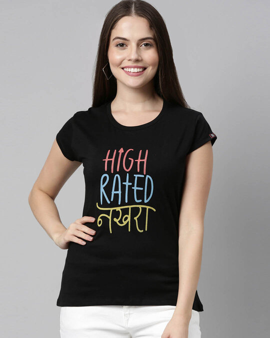 Shop High Rated Nakhra Black Women's T-shirt-Front