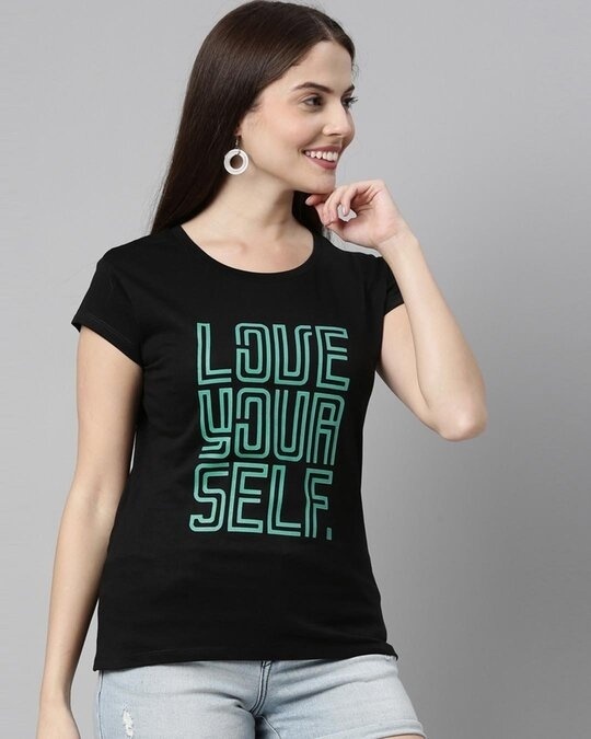 Shop Love Ur Self Black Women's T-shirt-Full