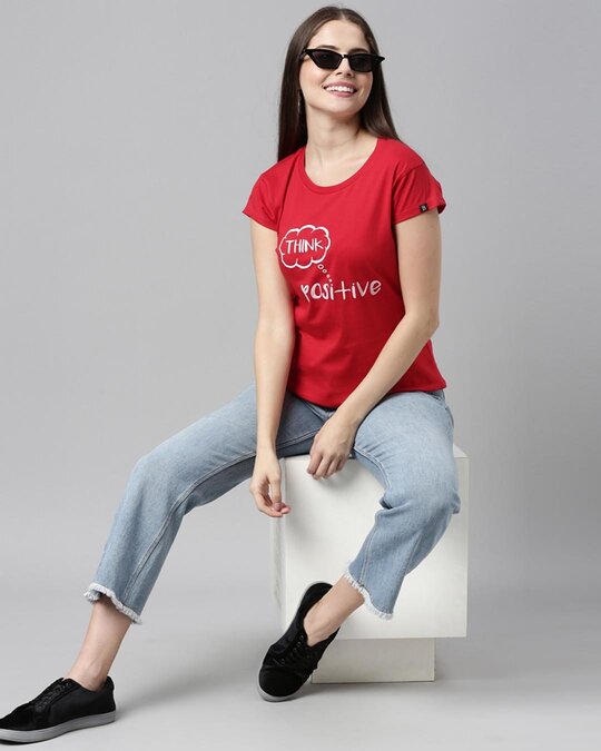 Shop Think Positive Red Women's T-shirt-Full