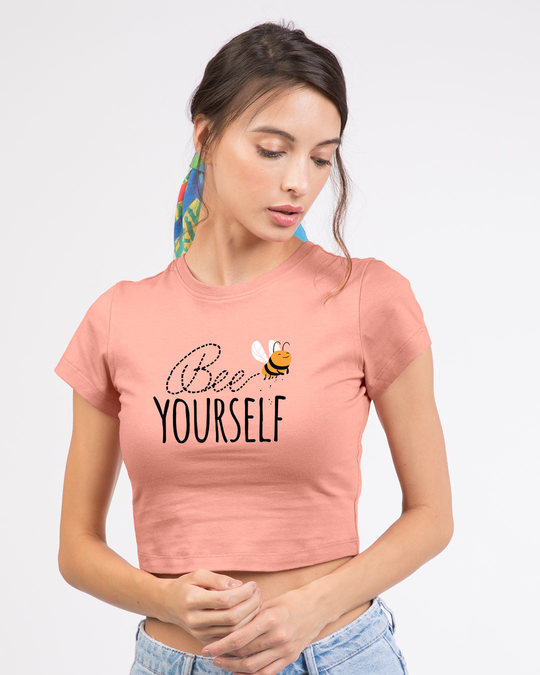 Shop Buzzing Bee Yourself Round Neck Crop Top T-Shirt-Front